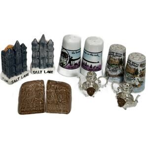 Lot 5 Vintage Salt Pepper Shakers Boys Town Silver TeaPot SD UT WI Mt Rushmore